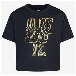 Nike Crewneck Cotton Top Girls Sz 5 - Gold Just Do It Logo Athletic Tee